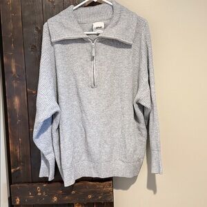Aerie Light Gray Quarter-Zip Sweater